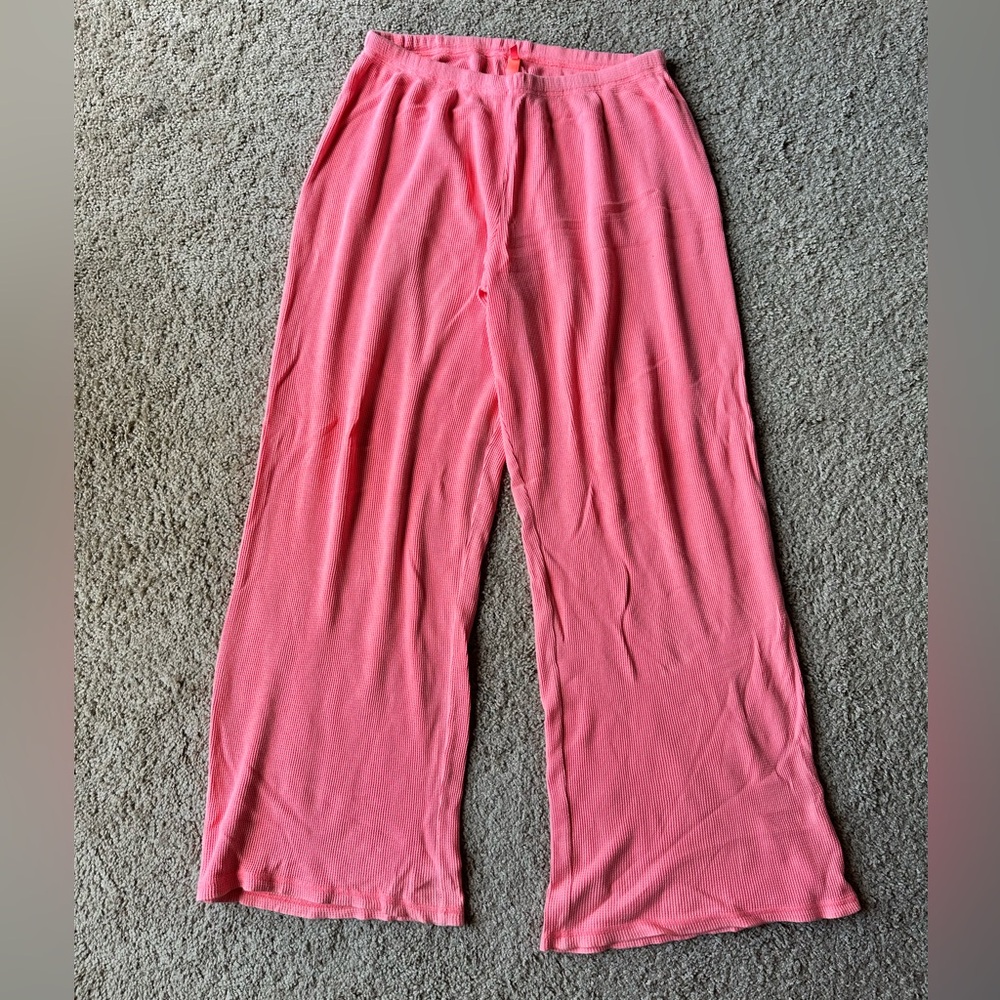 SKIMS Pink Wide-Leg Waffle Pants